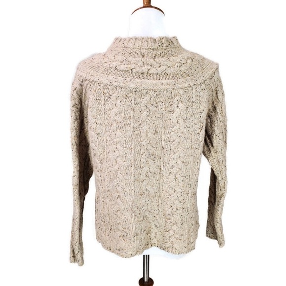 Eddie Bauer Beige Cable Knit fisherman Sweater Cardigan EUC - Picture 10 of 16
